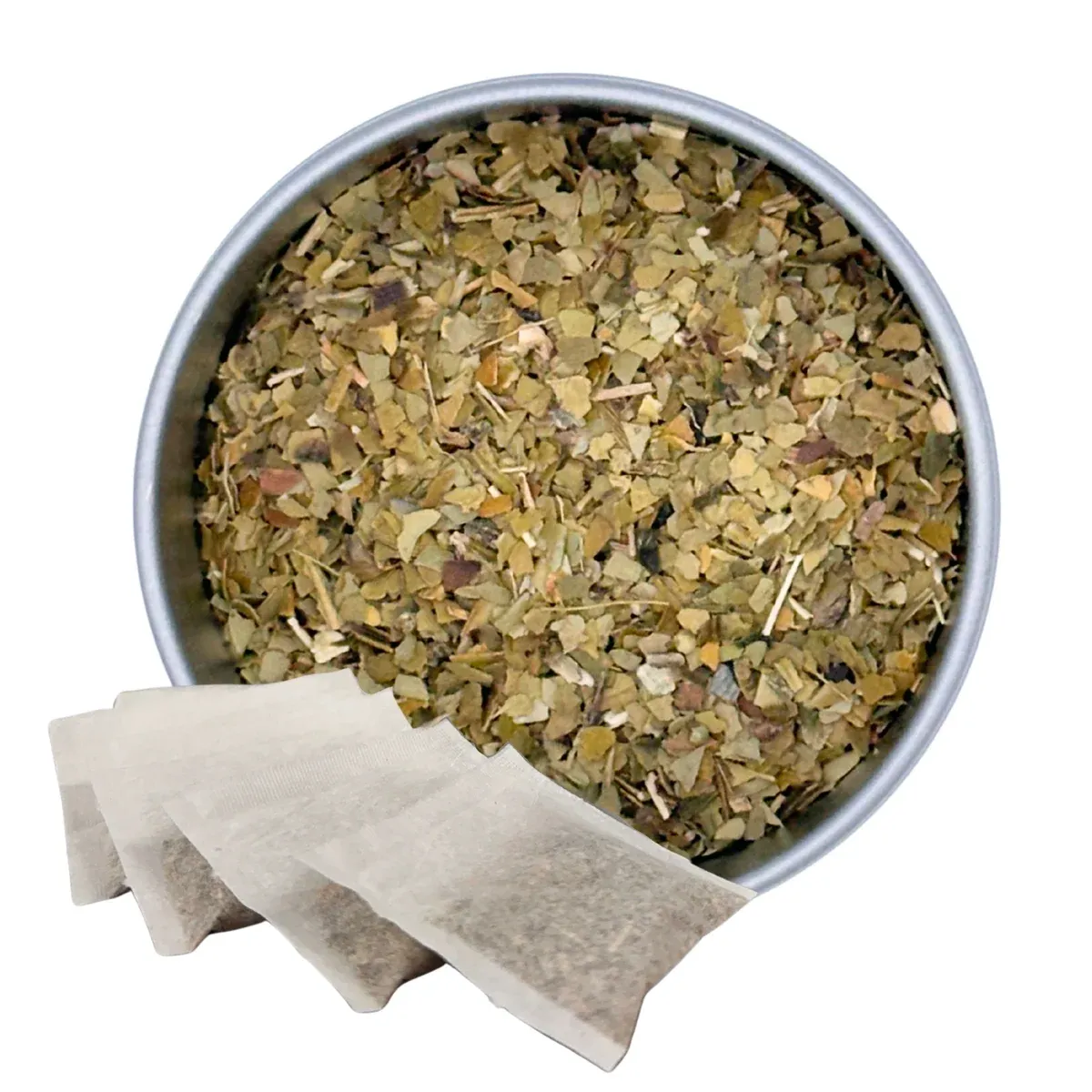 Yerba Mate Tea, Tea Bags: tea in a round dish with paper sachets alongside it