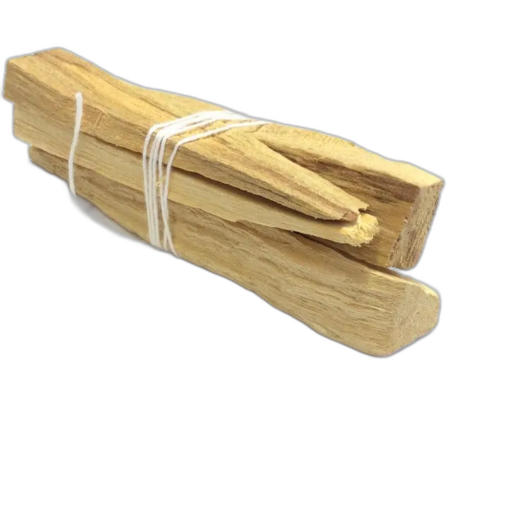 Bundle of pale palo santo wood sticks tied with white string